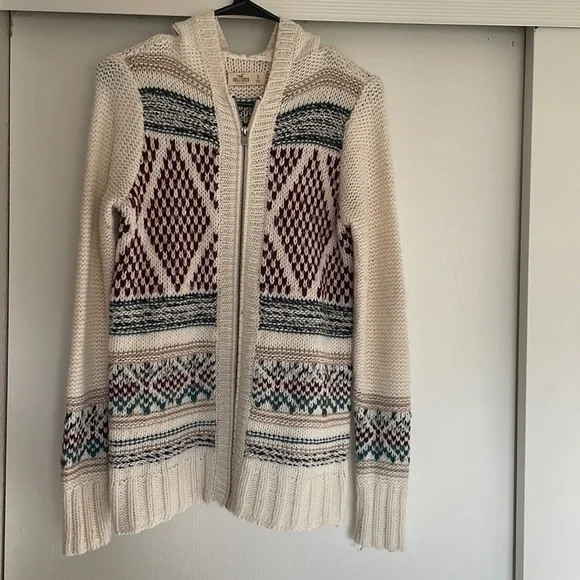 Hollister cream full-zip hooded sweater size small - Picture 1 of 7